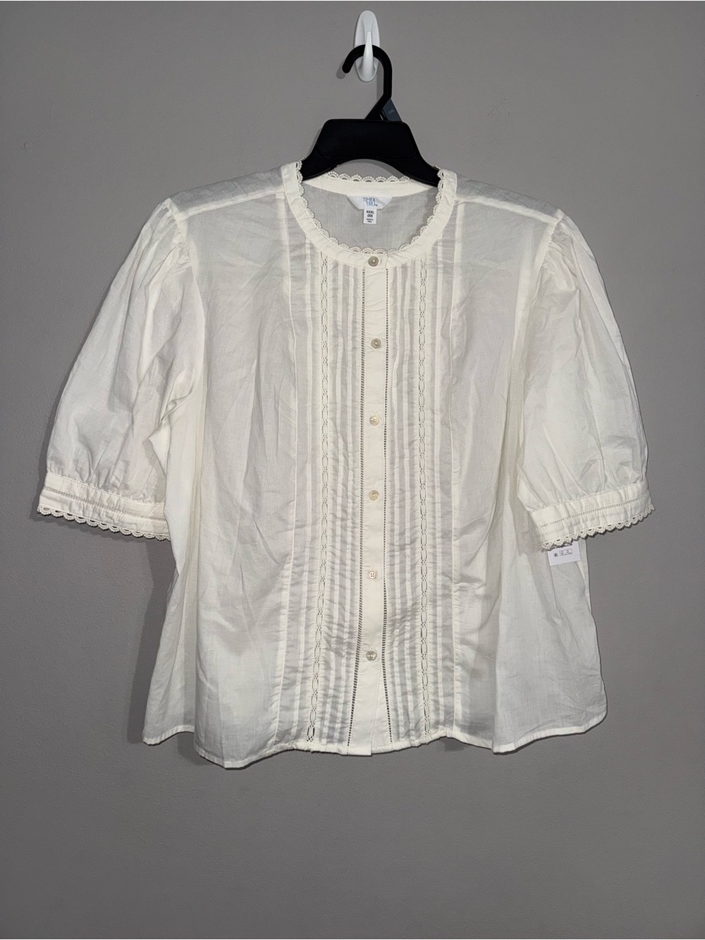 Time and Tru Women's Winter White Button-Front Lace-Trim Blouse XXXL (22)